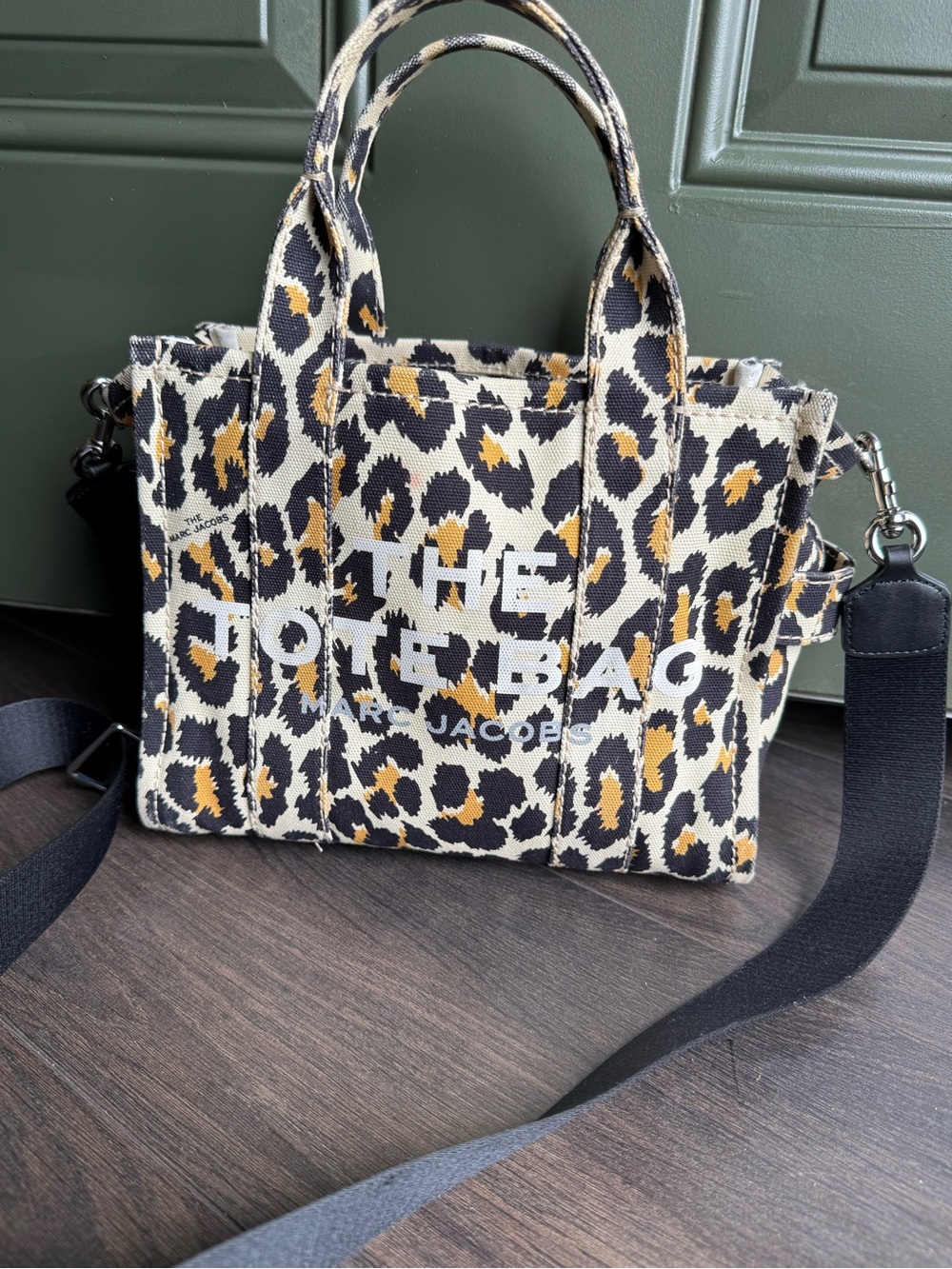 Marc Jacobs Leopard Print Canvas Tote in Black, Tan, Cream Small